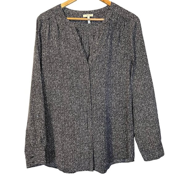 Joie Tops - Joie Black White Abstract 100% Silk Long Sleeve Blouse L Career Office Modern